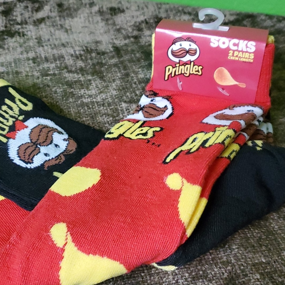 2 pairs of Fun Pringles Socks, 1 Black 1 Red